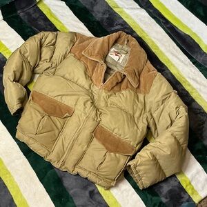 Vintage Corduroy Collar Puffer Jacket Tan Cropped Oversized Cozy Streetwear XL